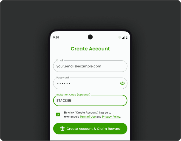Sign up for an exchange with your Stacker code